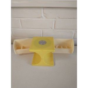 Vintage Make Up Organizer Cube Lipstick Holder Yellow Retro Case